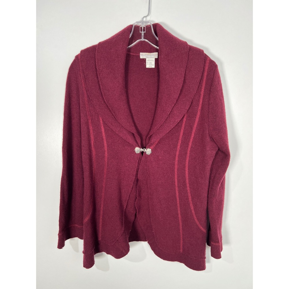 Wool Blend Shawl Collar Clasp Burgundy Cardigan Sweater Italy Cottagecore Medium